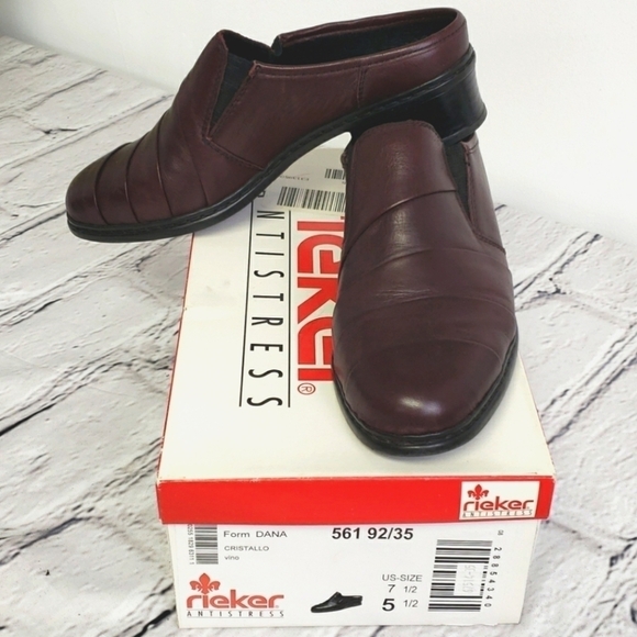 Rieker Dana Vino 7.5 Mules Leather EUC in Box - Picture 1 of 14